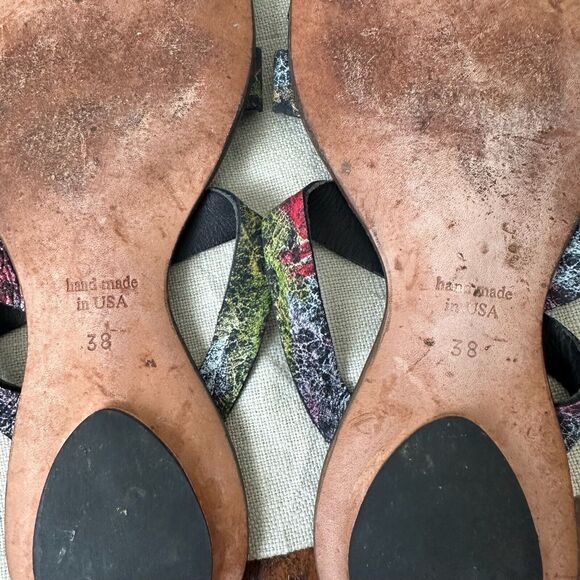 CYDWOQ Vintage Strappy Open-Toe Sandals Artsy Multi Leather USA MADE - Picture 11 of 12